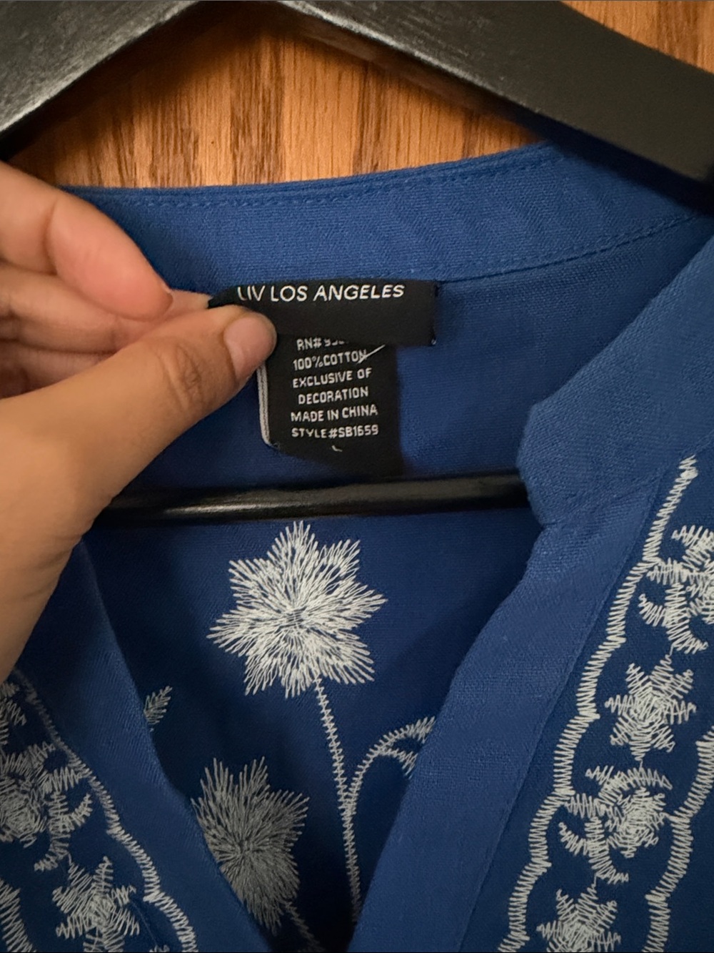 Embroidered Blue Floral Button-Front Jacket - Picture 2 of 2